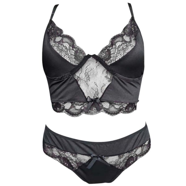 Kvinde Floral Lace Mesh Bow Scallop Dekorative Underkjole Sæt -