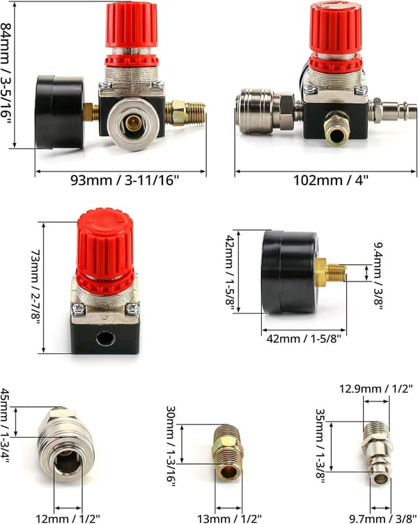 Luftkompressor Trykregulator, Pneumatisk Ekspansionsventil Med Barometer 140PSI 12BAR Tilslutning, Justerbar Trykventil Til Stempelkompressor
