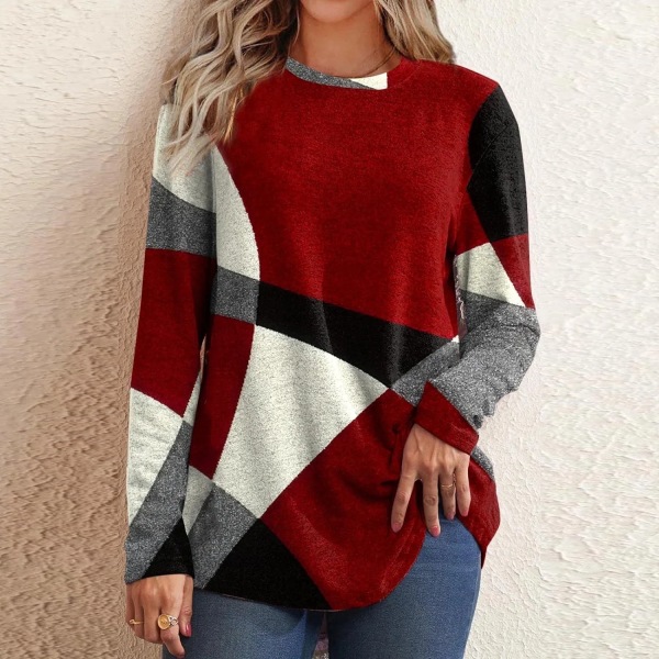 Womens Color Block Striped Tops Long Sleeve Shirts Crewneck Swea