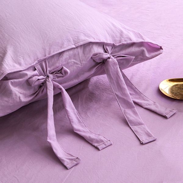 Kiinteät solmitut, pestävät puuvillaiset peitto- ja tyynyliinavaatteet, violetti (#1)
