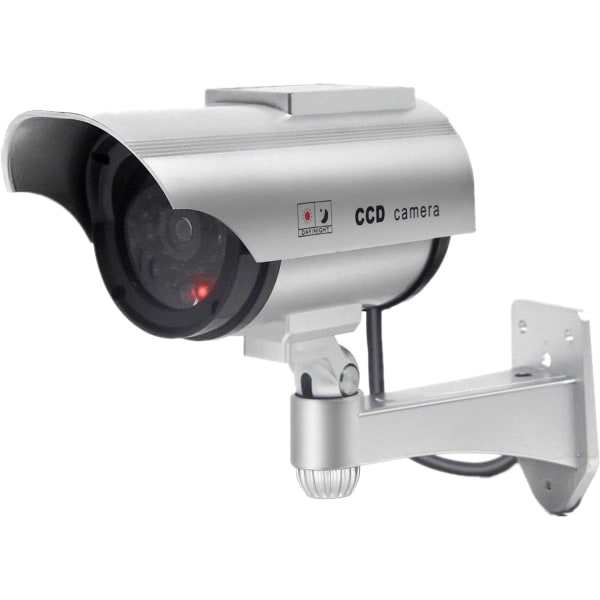(silveraktig) Dummy Fake Simulated Surveillance Security CCTV Dome Camera Indoor Outdoor with One LED Light.