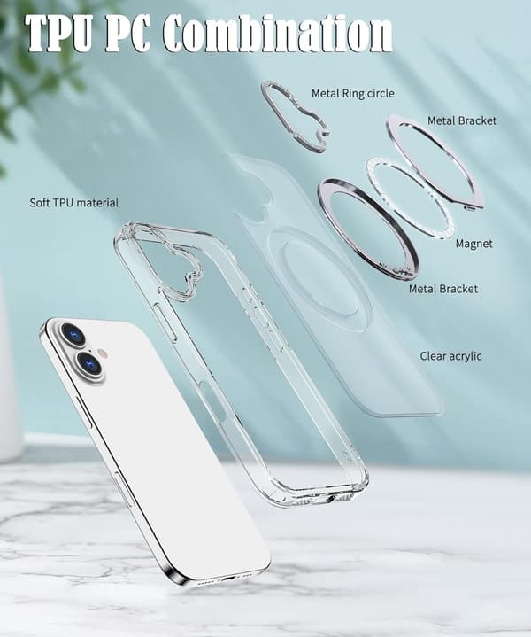 360° roterbart magnetisk ringtelefondeksel til iPhone 14 Pro Max, støtsikkert beskyttelsesdeksel (transparent) Transparent iPhone 14 Pro Max
