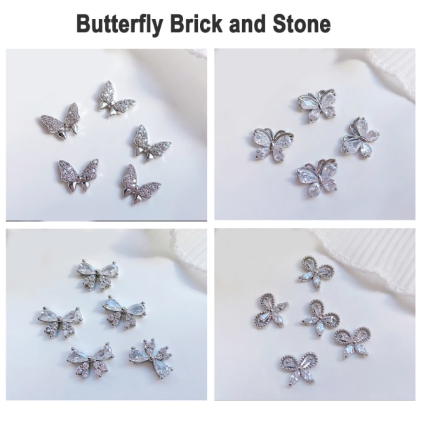 3D Sølv Butterfly Nail Charms, 12 stk Legert Butterfly Nail Art