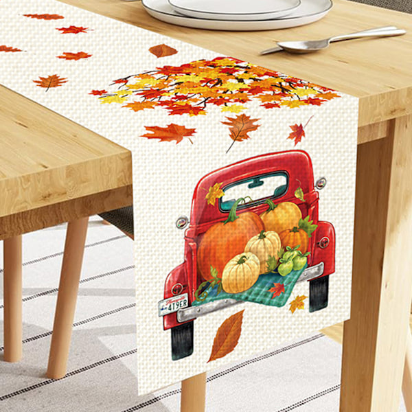 Höstdekorationer för hemmet, Höstlöv i lönnformat bordslöpare, Thanksgiving Vattenfärg Växt Gula Löv Hemköksdekoration, 13x72 tum Style 4
