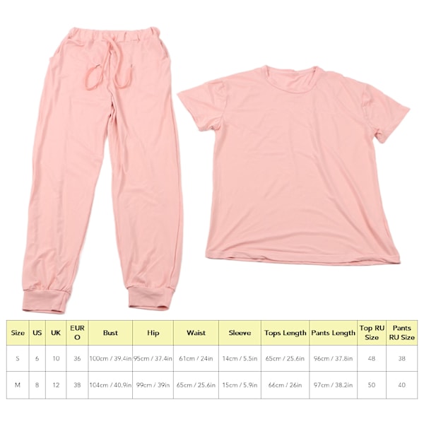Dam 2-delat Set Kortärmad Skjorta Dragsko Långbyxor Enfärgad Casual Fritidsset Rosa M