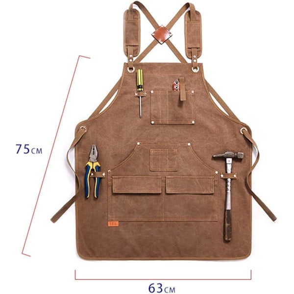 Vaxad Canvas Förkläde för Träbearbetning, Bred Användning & Fullt Justerbar, Tillverkad med Kraftig Tjock Canvas, Förstärkta Fickor & Öglor, Vatten & Vax