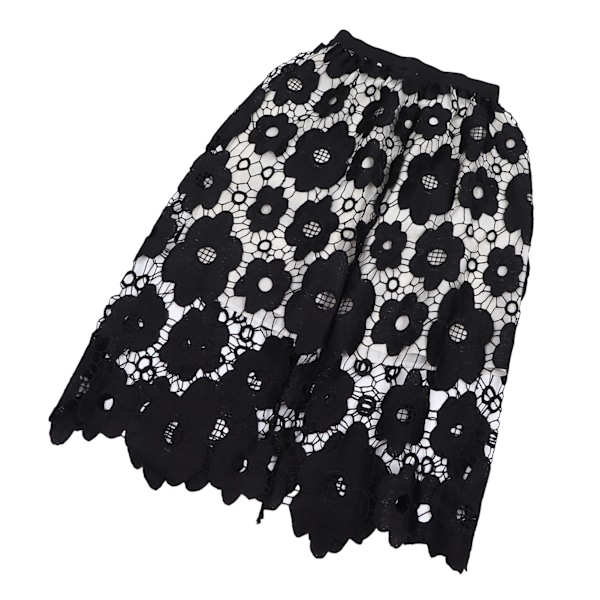 Dam Hollow Out Spets Midi Kjol Blommig Spets Hög Midja A Linje Elegant Maxi Lång Kjol Svart XL