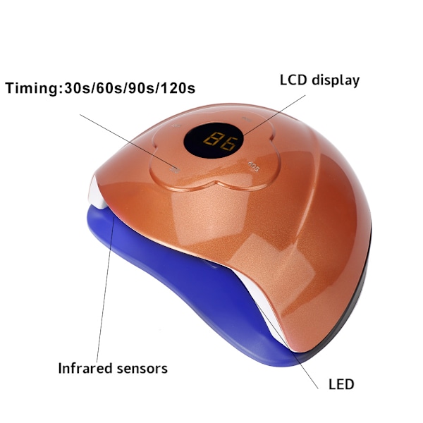 90W Professionell LED UV Gel Nageltorklampa Mode Nageltorkningsmaskin 100-240V Guld EU-kontakt