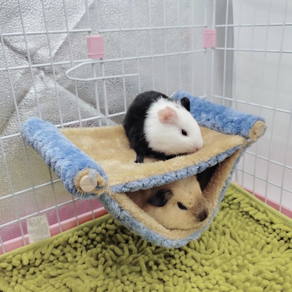 Hängande Hammock för Smådjur Dubbellager Lätt att Rengöra Plysch Hängande Hammock Säng för Ekorrar Gyllene Björnar Chinchillor L Blå