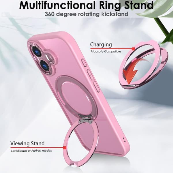 360° roterbart magnetisk ringdeksel til iPhone 17, støtsikkert beskyttelsesdeksel (rosa) Pink iPhone 17