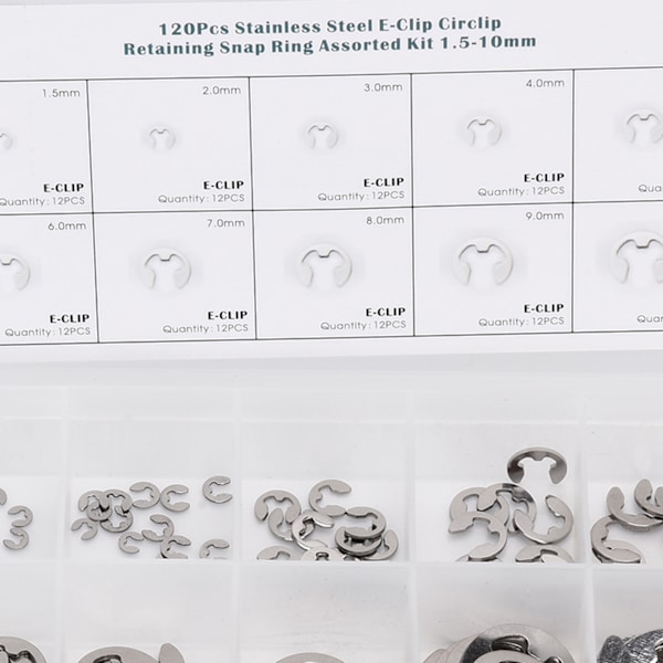 120 st E-klämmor, rostfritt stål, yttre säkringsringar, cirkelklämmor, sortimentssats 1,5 mm‑10 mm