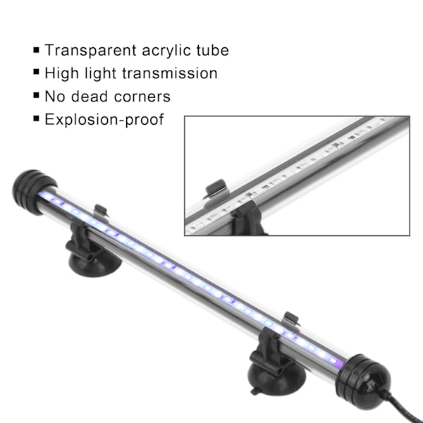 Akvarielys Vandtæt Fiskekumbelysning med LED-lys 3 Tilstande Dæmpbar 100‑240VUK Stik 28CM