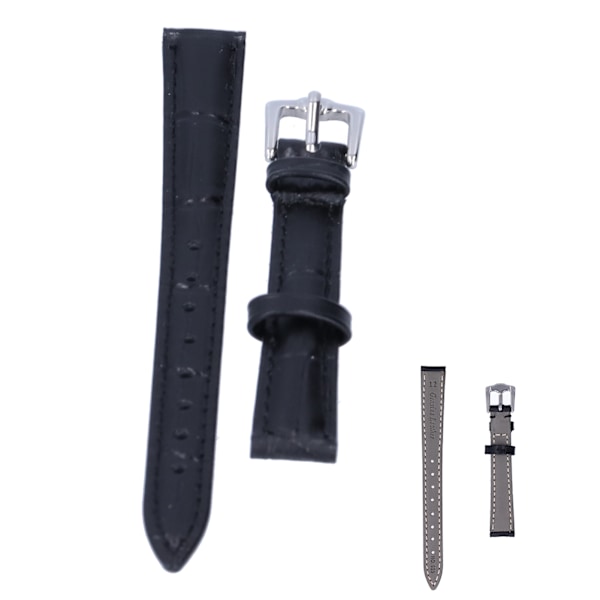 Remmebånd med spenne for klokke, unisex, erstatning, reservedeler, tilbehør, svart 16 mm / 0,63 tommer