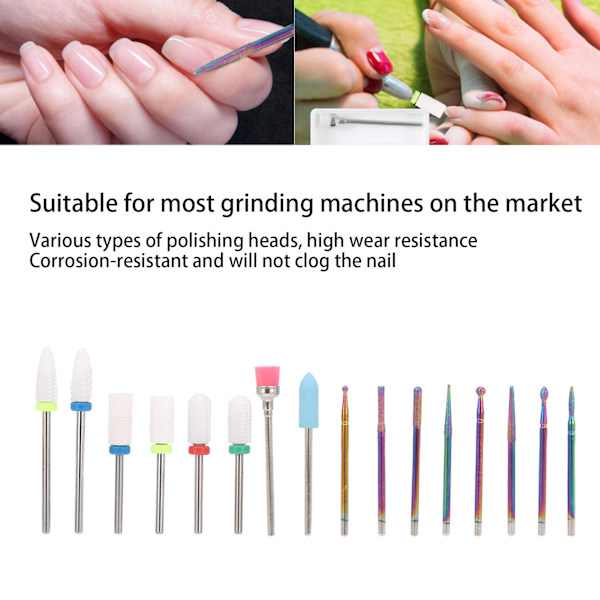 16-delat Set med Nagelfrässpetsar för Nagelfilning, Elektrisk Manikyr Maskin, Nagelslipset