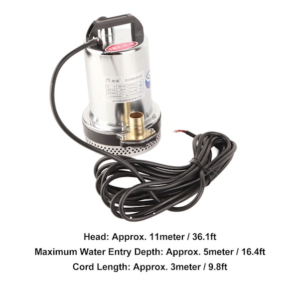 24V DC Uppotettava Pumppu 220W 3800rpm Maksimi Nosto 36ft Uppotettava Veden Pumppu 0.1Mpa Ulostulopaine Tyhjennyspumppu Tilalle