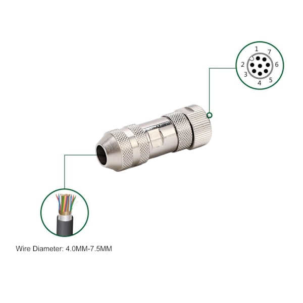 M12 Sensor Connector 8-polet IP67 Vanntett Kaldpressing Hunn Aviation Plug for Bil Bobil Båt