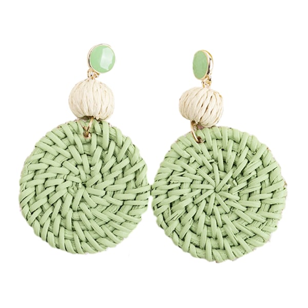 Boho Raffia Women's Round Earrings, Individual Raffia Round Pend