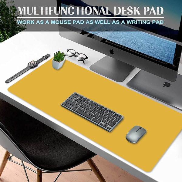 Tosidig PU-skinn utvidet skrivebord/musematte (klar og gul)