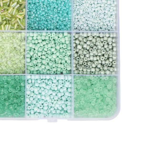 Glassfrøperler 15 rom sortert oppbevaringsplastboks emballasje smykkefremstilling perler for DIY håndverksprosjekter lysegrønn