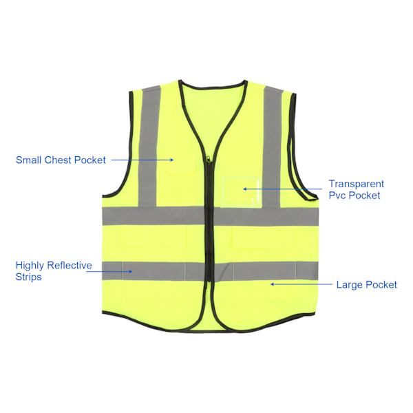 Reflekterande Säkerhetsväst Hög Synlighet Polyester Arbetskläder med Fickor för Arbetare Ingenjör 2XL