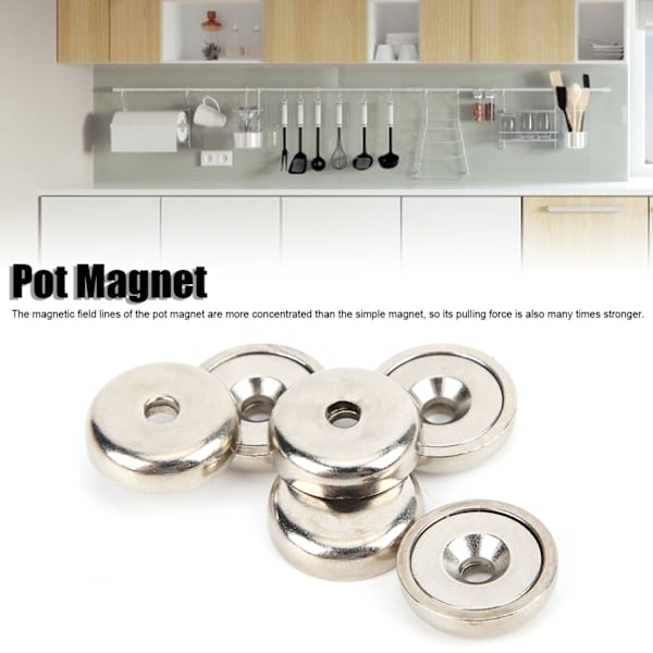 6 kpl Pyöreäpohjaiset Neodyymi-Pottinmagneetit Imukappaleilla Magneettiset Komponentit Uppoaukko A16