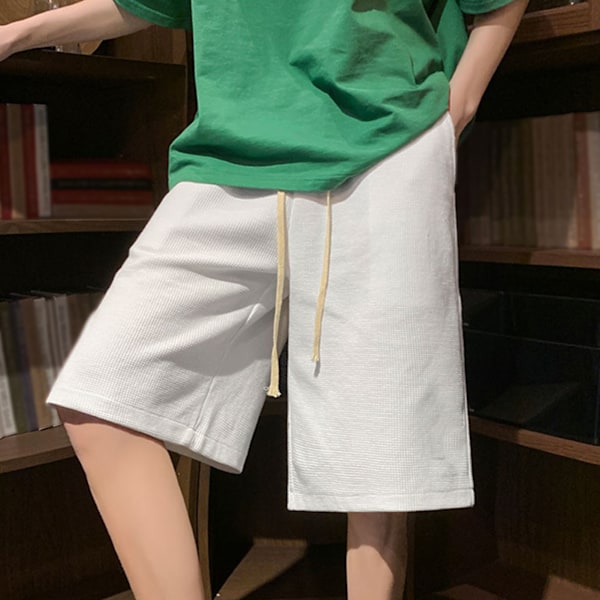 Män Drawstring Shorts Bokstavstryck Mjuk Hudvänlig Andningsbar Män Lösa Shorts för Semesterfest Vit XL
