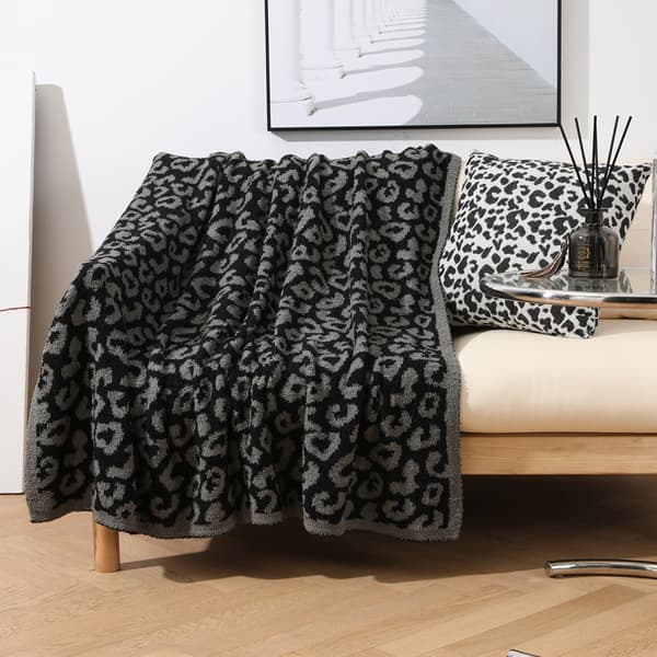 Halv fløyelsullteppe strikket leopardmønstret teppe for barn fleecefôret strikket teppe barfot leopardmønstret teppe drømmeteppe