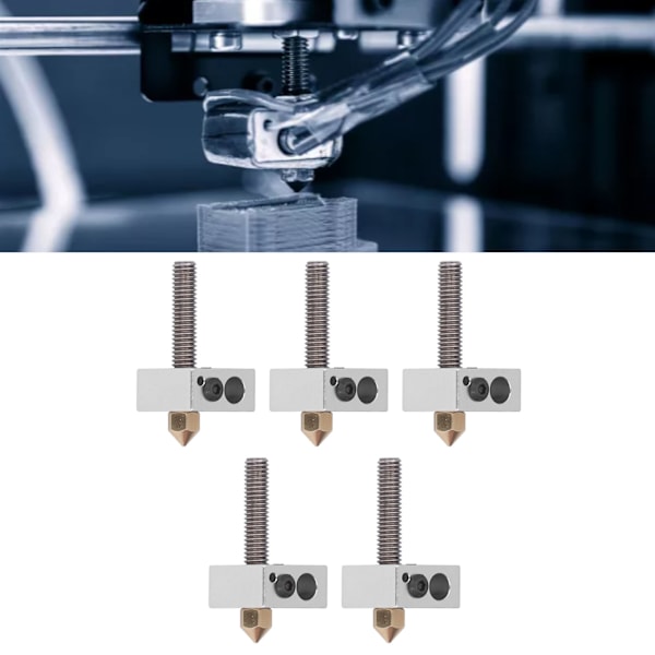 5-pack 3D-skrivar Hotend Mässingmunstycke Halsrör Uppvärmningsblock Extruderdelar för Anet A8 A2
