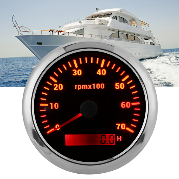 85mm Turteller 0‑7000 o/min Justerbar 7 Farger Bakgrunnsbelysning for Bil Båt Motor 9‑32V DC Svart