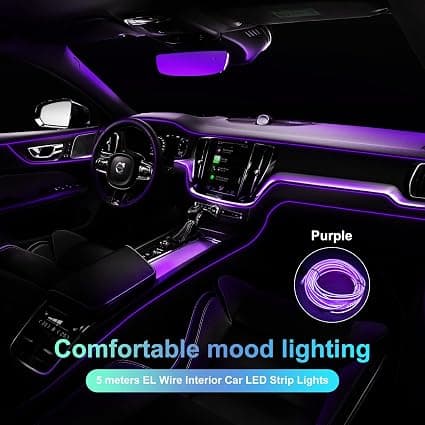 (Lila) Bilinteriörbelysning, 5m LED-ljuslist för bil, 5v Auto Inter