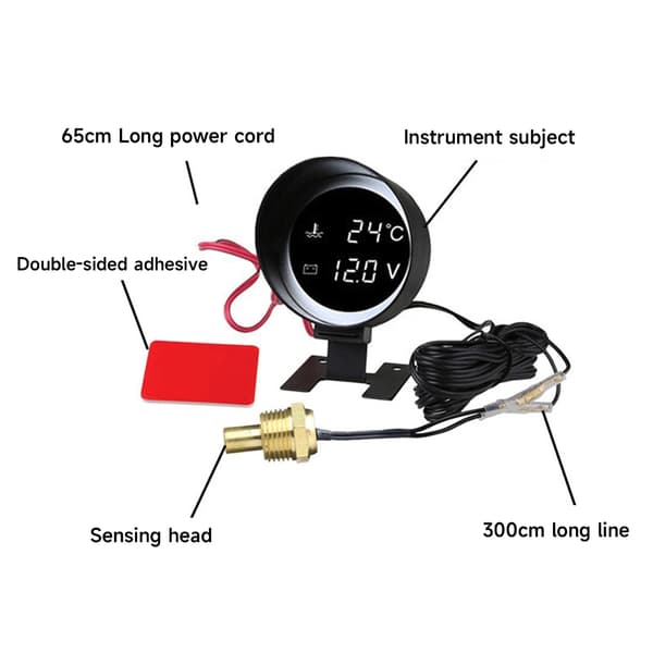 Universell lastebil LED voltmeter vanntemperaturmåler sensor Red letter 14mm sensor head