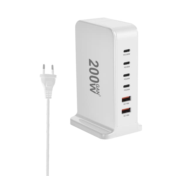 200W USB C Opladerblok 2 USB+4 Type C Opladerboks Vægoplader til Hjemmet