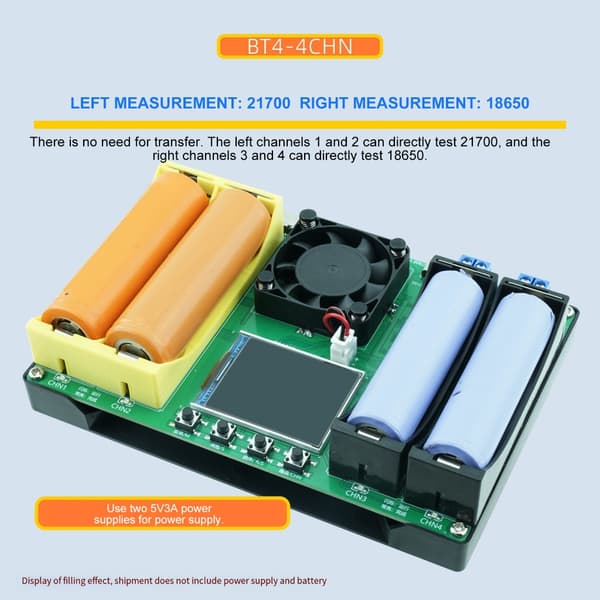 21700 LCD 4-kanals skjerm Batterikapasitetstester Digital Batterideteksjon