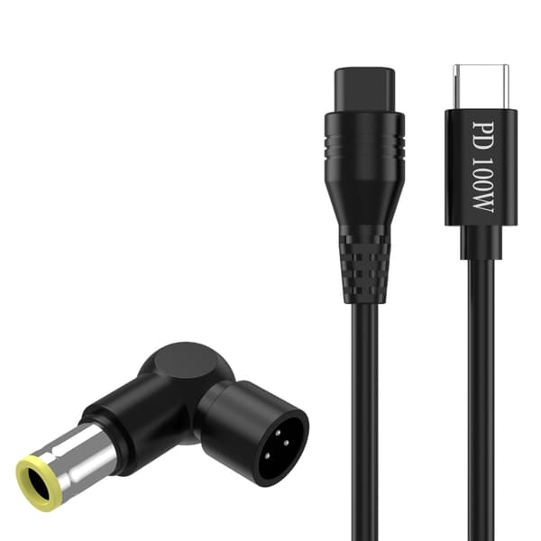 100W USB Type C til 3-pinners strømkabel med spenningsdeteksjon og valgfri adapter