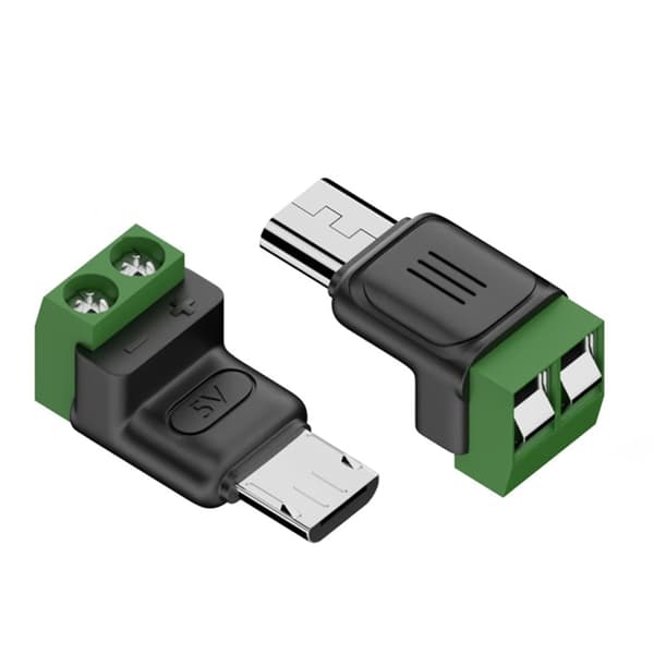 Micros USB til loddefri 2-bens terminaladapter til 5V3A opladning af telefoner, tablets, ventilatorlampe, Micros han til 2-bens terminaler