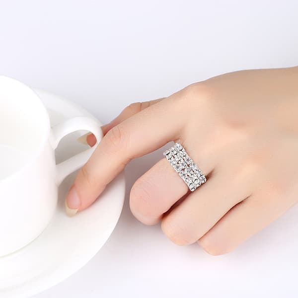 Flot krystalindlagt ring elastisk knoring bryllupsfingerringe smykker gaver null - 1 row