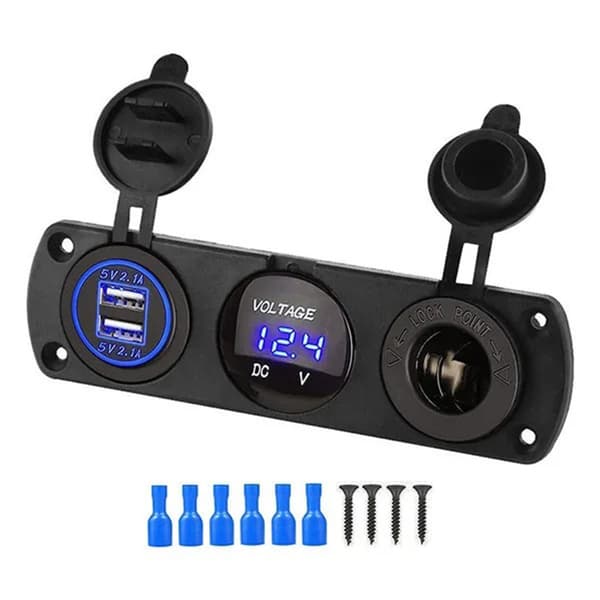 3 i 1 Dobbelt USB Biloplader Lighterstik Panel Strømadapter Udgangsadapter