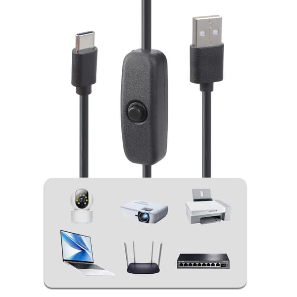 Uppgraderingar USB C Laddningskabel USB till Typ C Kabel med Strömbrytare för Raspberry 4B 2m