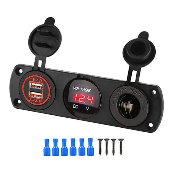 3 i 1 Dobbelt USB Biloplader Lighterstik Panel Strømadapter Udgangsadapter