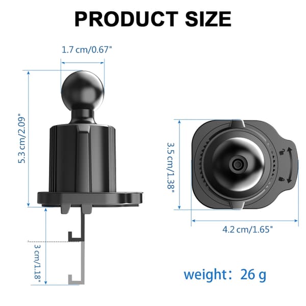 Universal luftventilklips for biltelefonholder ventilgrep kuleledd diameter 17mm