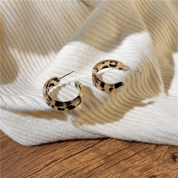 Leopardprint Akryl Hoop Øreringe Åbne Stud Øreringe Drop Øreringe til Gaver