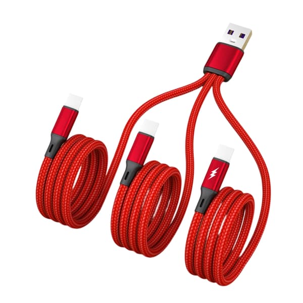 3 i 1 USB til Type-C kabel Type-C opladerkabel forlængerledning sort/rød