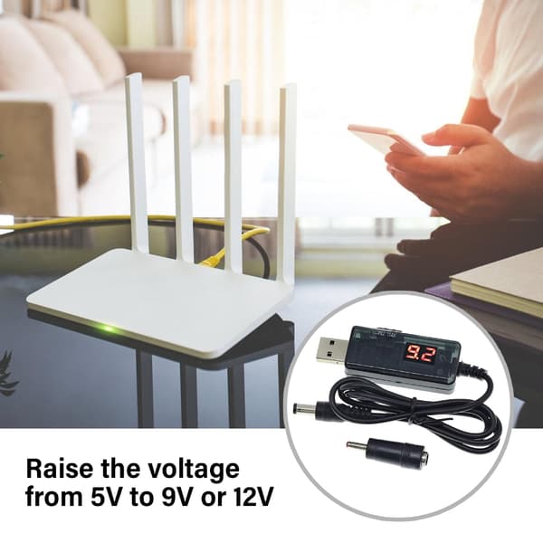 USB til DC5.5x2.1mm strømforsterkerkabel transformerer 5V til 9V/12V for elektronikk