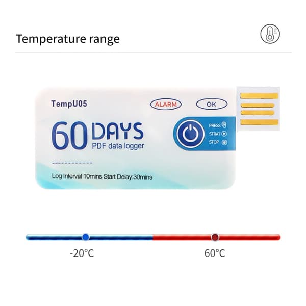 60 dager engangs temperatur datalogger opptaker 10000 punkter