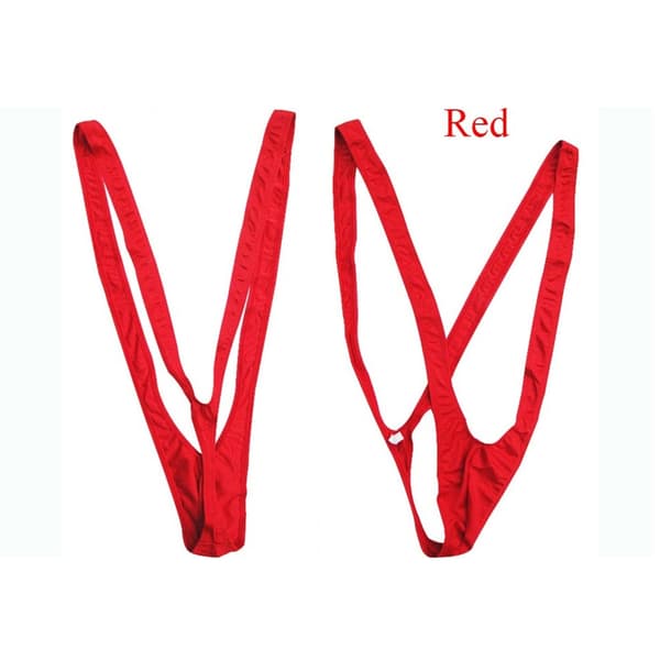 Jockstrap for men, ensfarget leopardbrytedrakt, thong-body Red One Size
