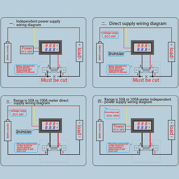0,28 tommer Digital DC Voltmeter Amperemeter DC 100V 50A Spændingsstrømmåler Red+Blue