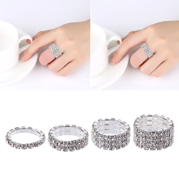 Flot krystalindlagt ring elastisk knoring bryllupsfingerringe smykker gaver null - 1 row