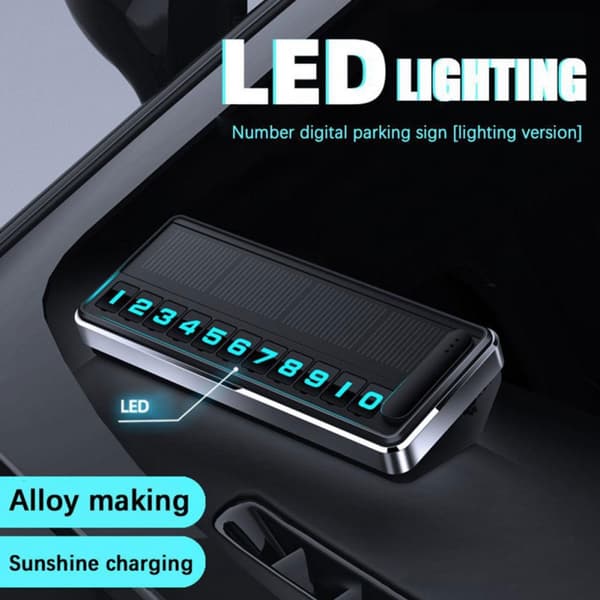 Universal Solar Parkeringsnummerplade Med Blåt LED-lys Til Køretøjsparkering Silver