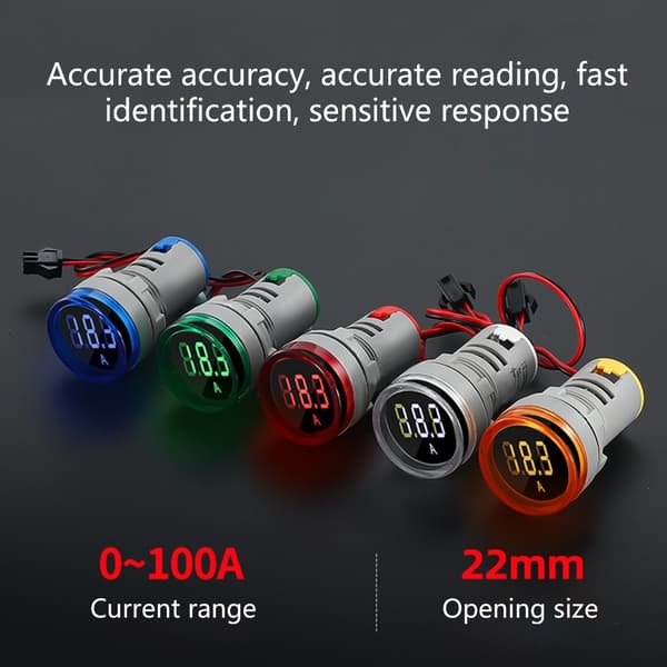 Rundhodet LED Strømmåler 0-100A Amperemeter Overvåker Måler Tester Panel Yellow