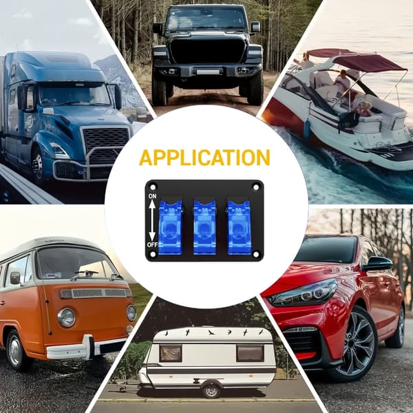 3-vägs vippströmbrytarpanel Koppar Silverkontakter Lämplig för 12V/24V kretsar Blue